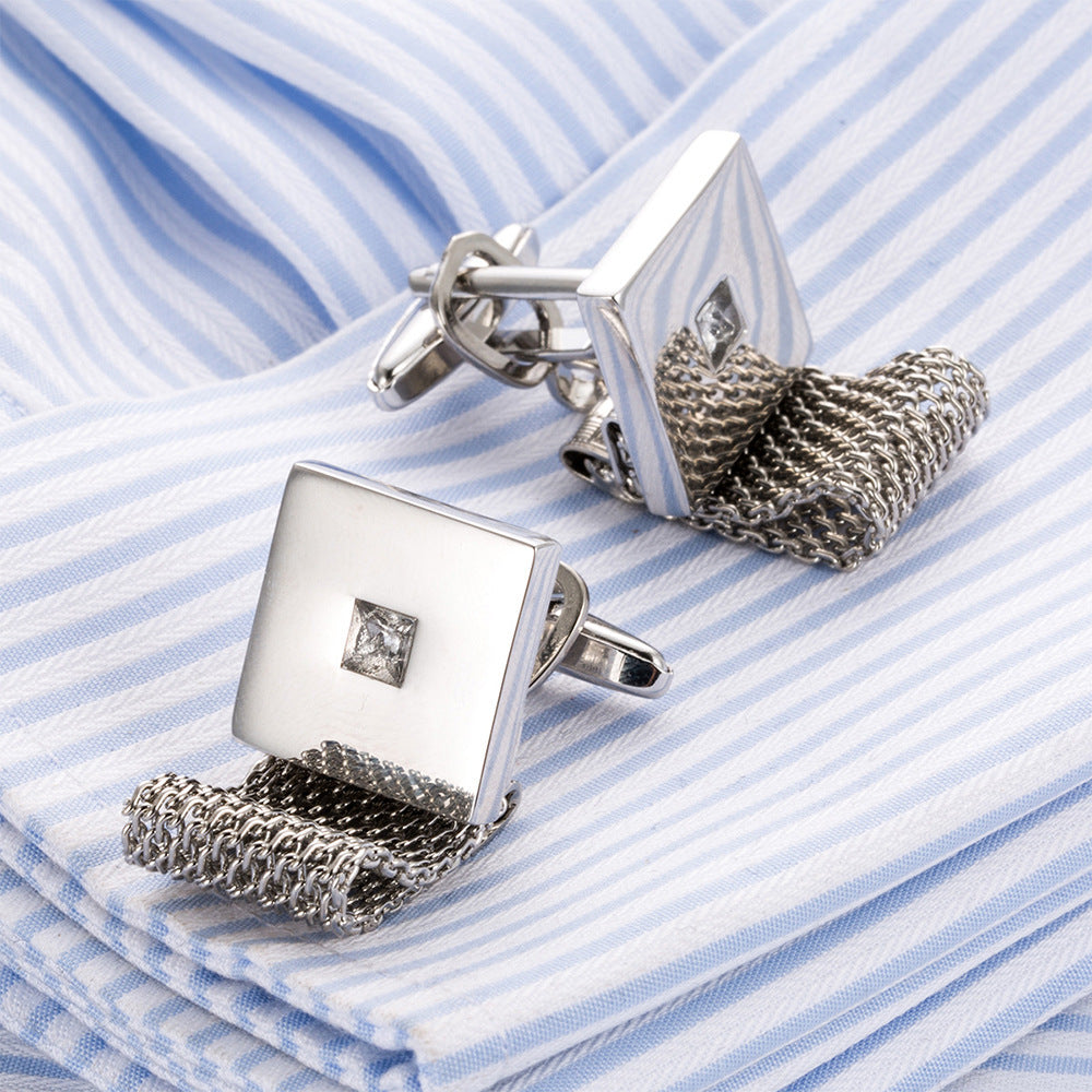 Shirt Cufflinks Chain Chain Square White Crystal Business Cufflinks