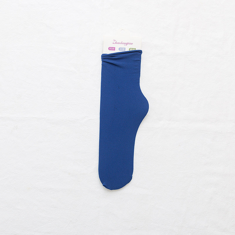 Velvet Piled Socks With Vertical Strips Curled Up