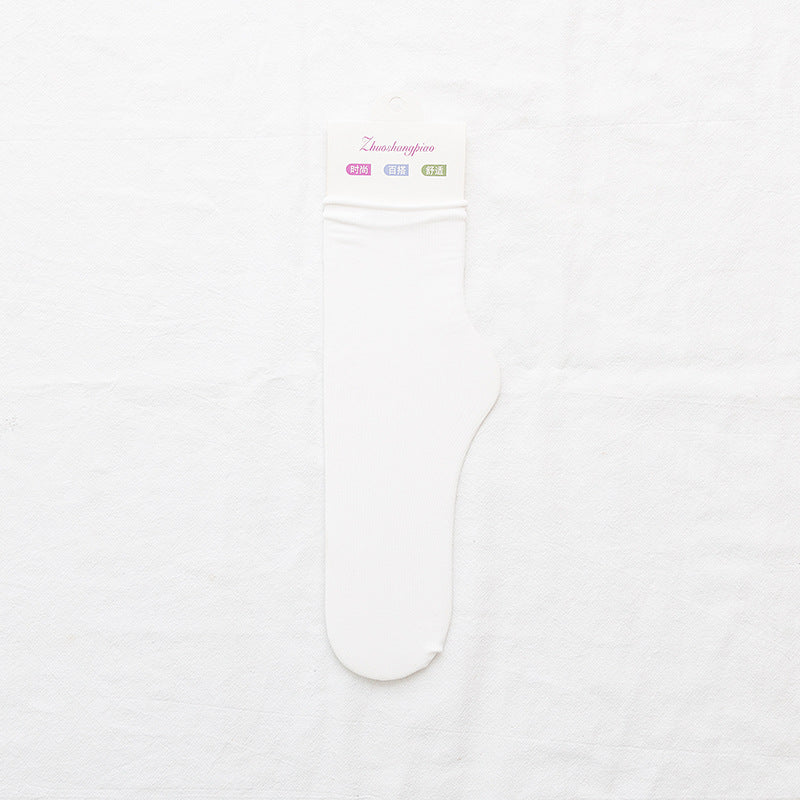 Velvet Piled Socks With Vertical Strips Curled Up