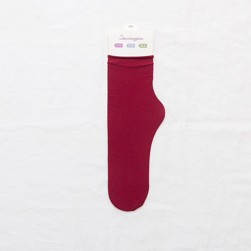 Velvet Piled Socks With Vertical Strips Curled Up