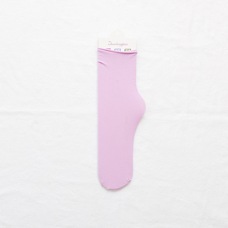 Velvet Piled Socks With Vertical Strips Curled Up