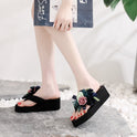 Fashion High-heeled Platform Flip Flops Flower Wedge Beach Shoes