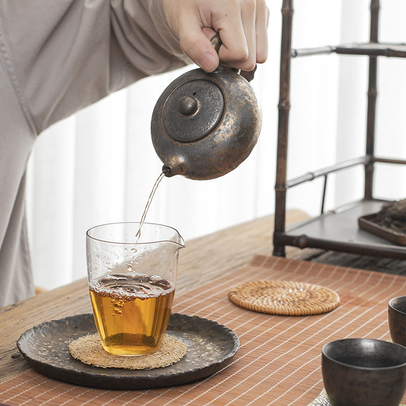 Japanese Style Stoneware Water Drop Teapot Single Pot Handmade Retro Gilt Rust Glaze Teapot