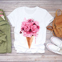 Flower Baby Elephant Print Short-sleeved T-shirt Blouse