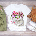 Flower Baby Elephant Print Short-sleeved T-shirt Blouse