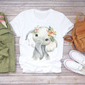 Flower Baby Elephant Print Short-sleeved T-shirt Blouse