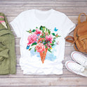 Flower Baby Elephant Print Short-sleeved T-shirt Blouse