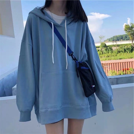 New Solid Color Long-Sleeved Sweater Women Loose Hooded Jacket