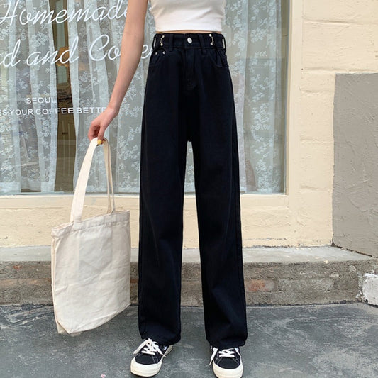 Women's High Waist Jeans Straight Drape Wide-leg Pants