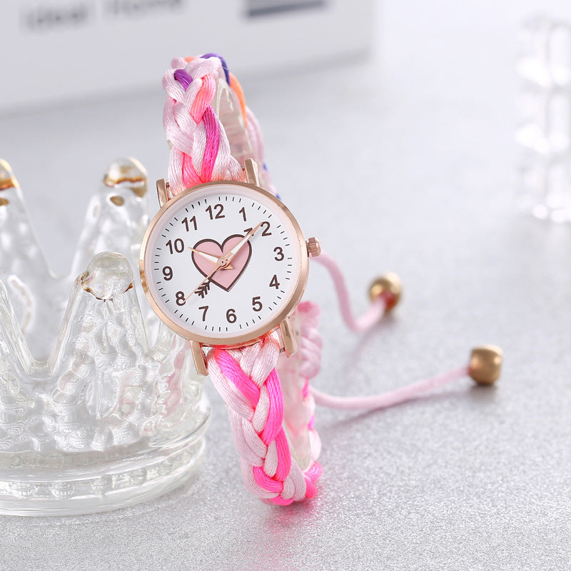 Korean Style Macaron Color Color Handmade Braided Bracelet Peach Heart Watch