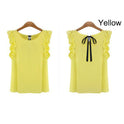 Bow tie chiffon shirt round neck solid top