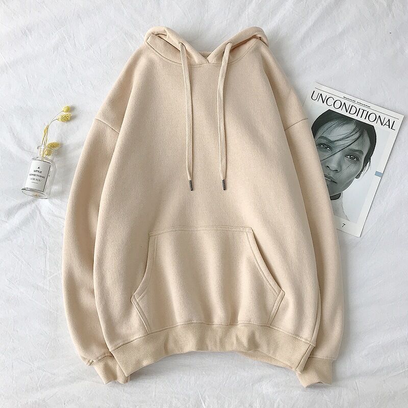 Pure color hooded plus fleece sweater Loose casual sweater