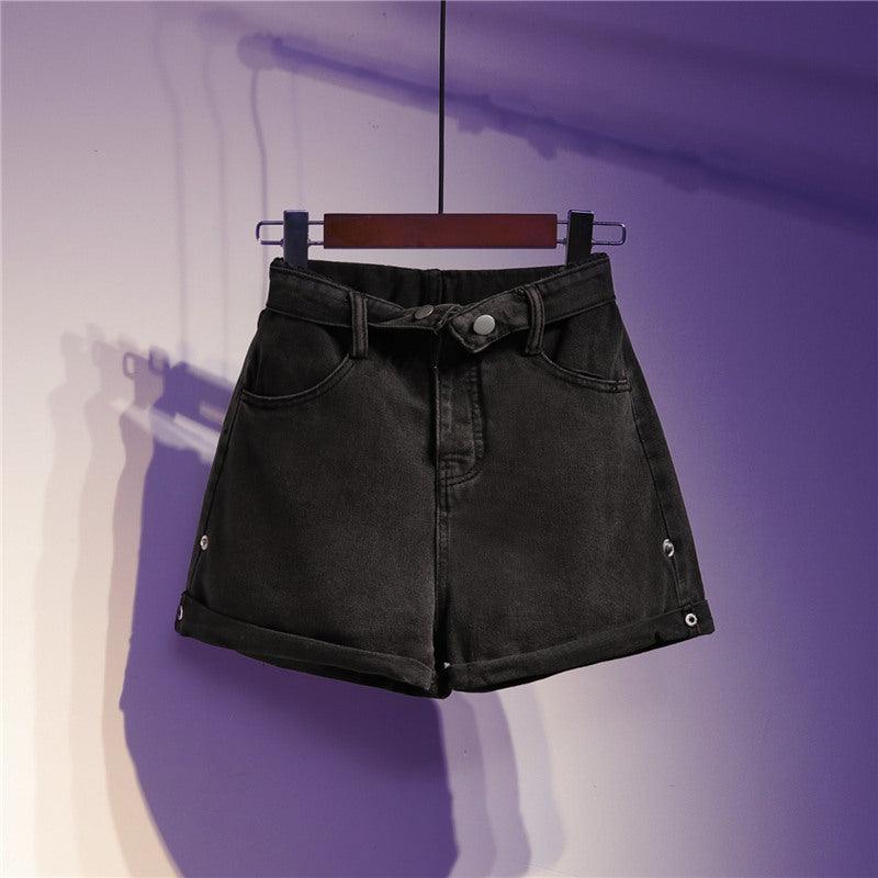 High waist student denim shorts