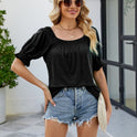 Loose Design Casual Short Sleeve Fashion Square Collar T-shirt