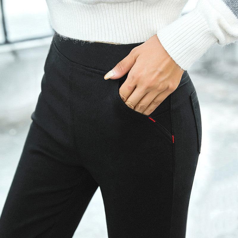Plush plus size pocket red line leggings