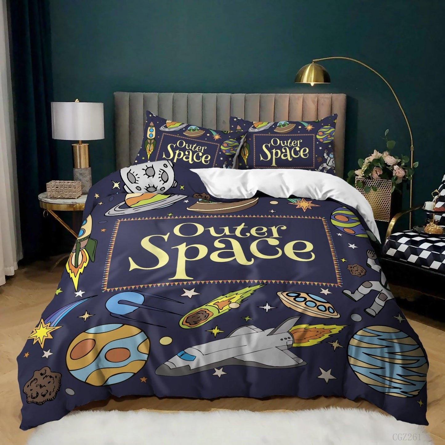 Spaceship Rocket Pattern Down Quilt Cover Suit Digital Printing Bedding For Kids Bedroom