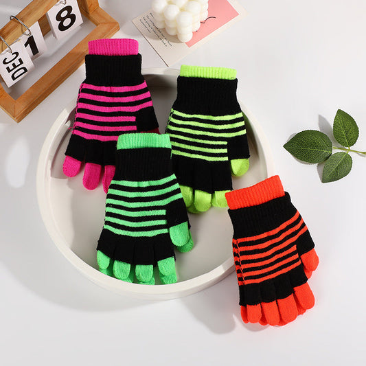 Striped Gloves Double Layer Keep Warm And Cold Protection In Winter