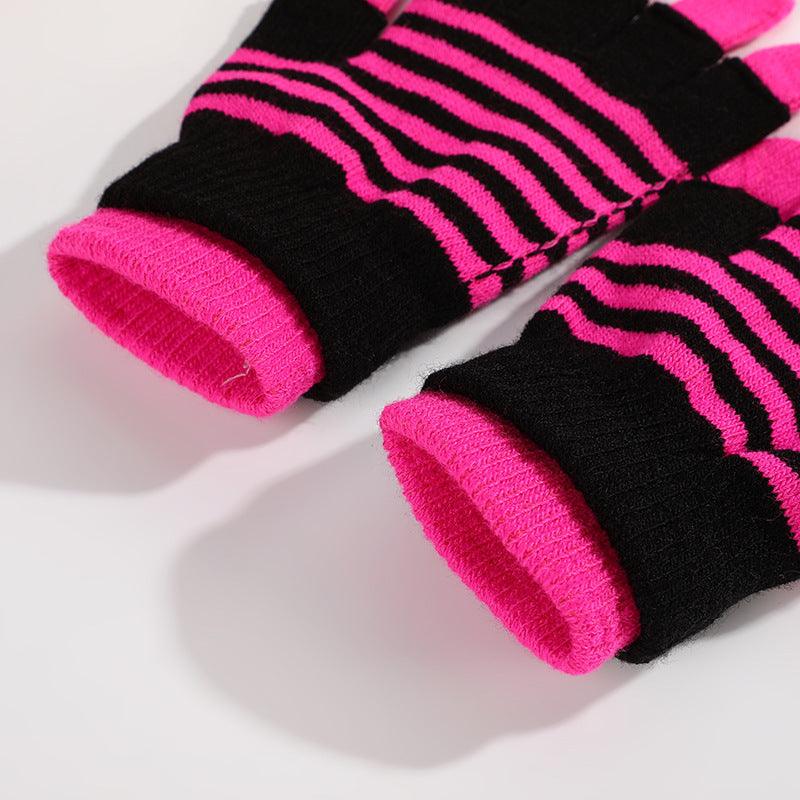 Striped Gloves Double Layer Keep Warm And Cold Protection In Winter