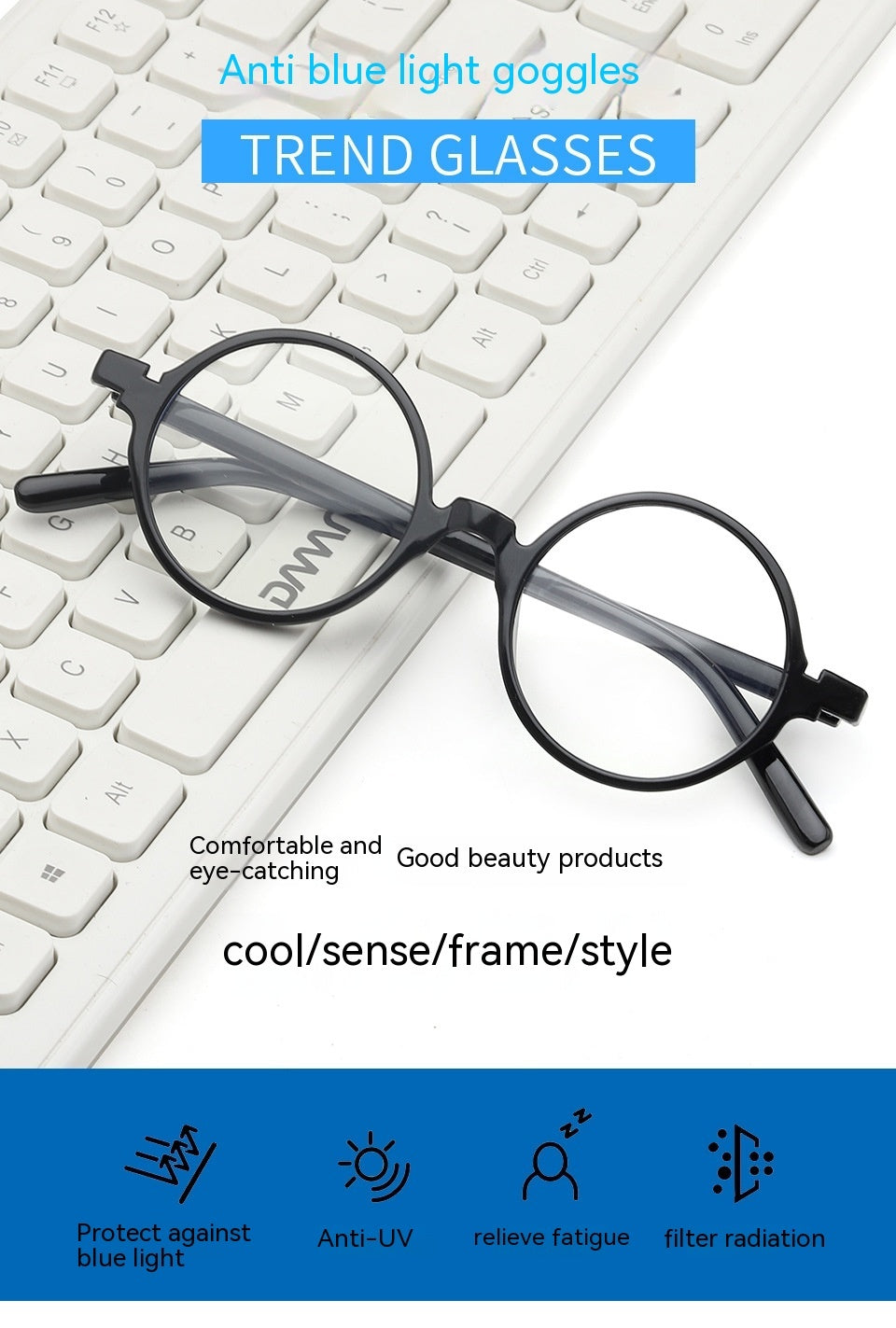 Artistic Retro Round Glasses With No Diopters