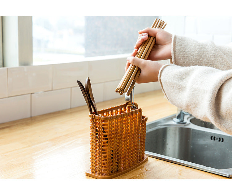 Woven Hollowed Chopsticks Storage Box Kitchen Tableware