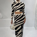 Top Striped Slim-fit Sheath Skirt Knitting Suit