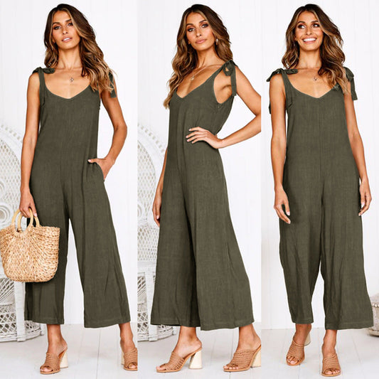 Women's wide-leg strap casual pants