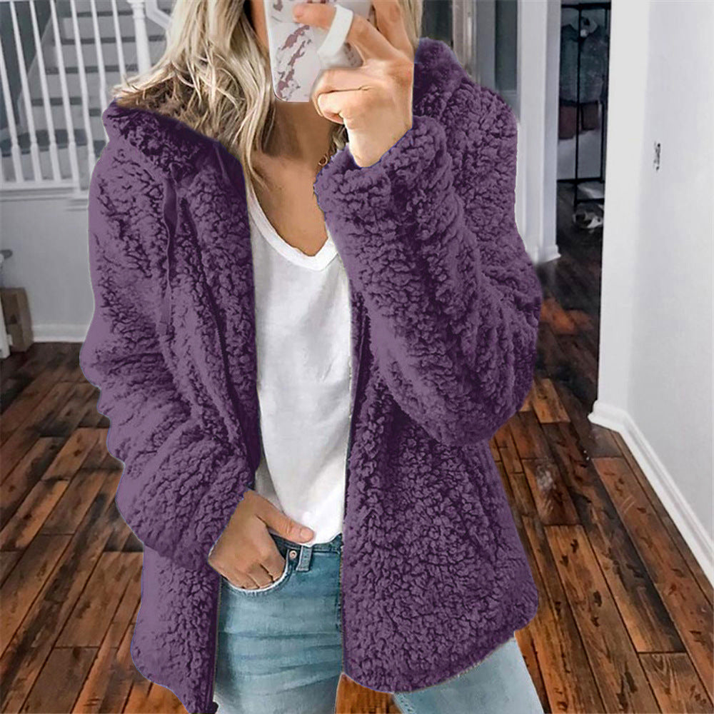 Women's Casual Hooded Woolen Jacket