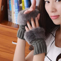 Solid color gloves winter plush wool warm gloves half finger gloves
