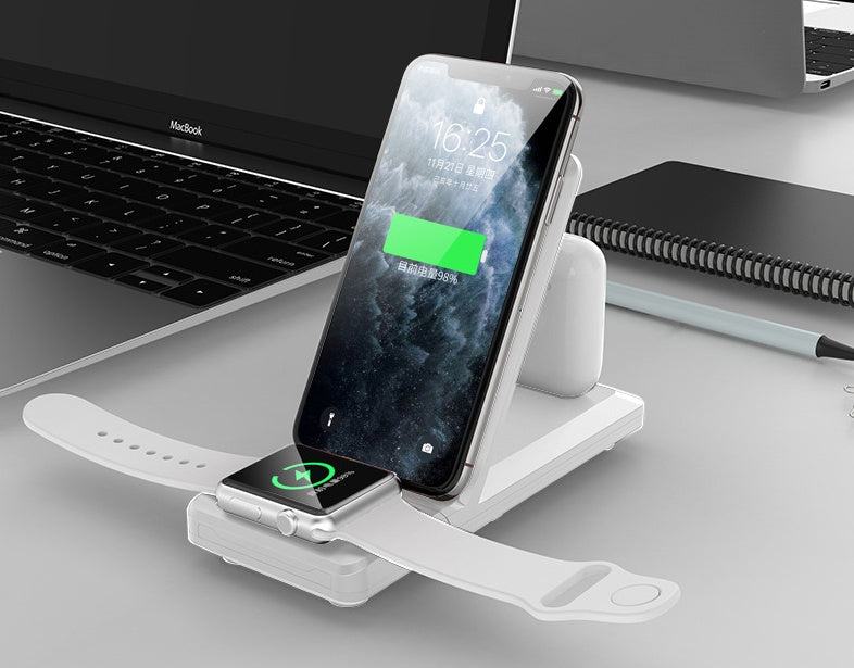 Folding three-in-one multifunctional wireless charger