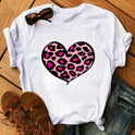 Spring Women's Cartoon Leopard Print Heart Printing T-shirt