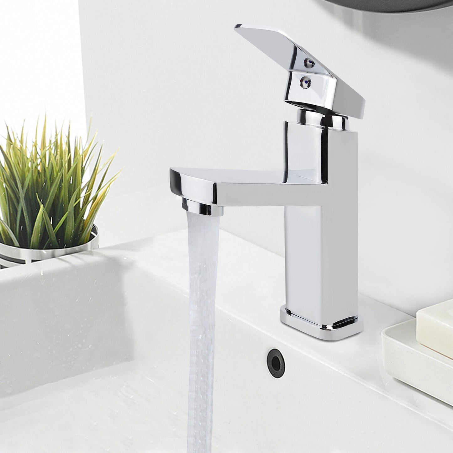 New Modern Waterfall Bathroom Tap Basin Sink Mono Mixer Chrome Cloakroom   Waste