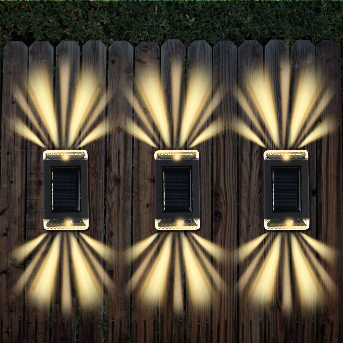 4PCS LED Solar Wall Lamp Super Bright Door Fence Outdoor Double Head GardenLight