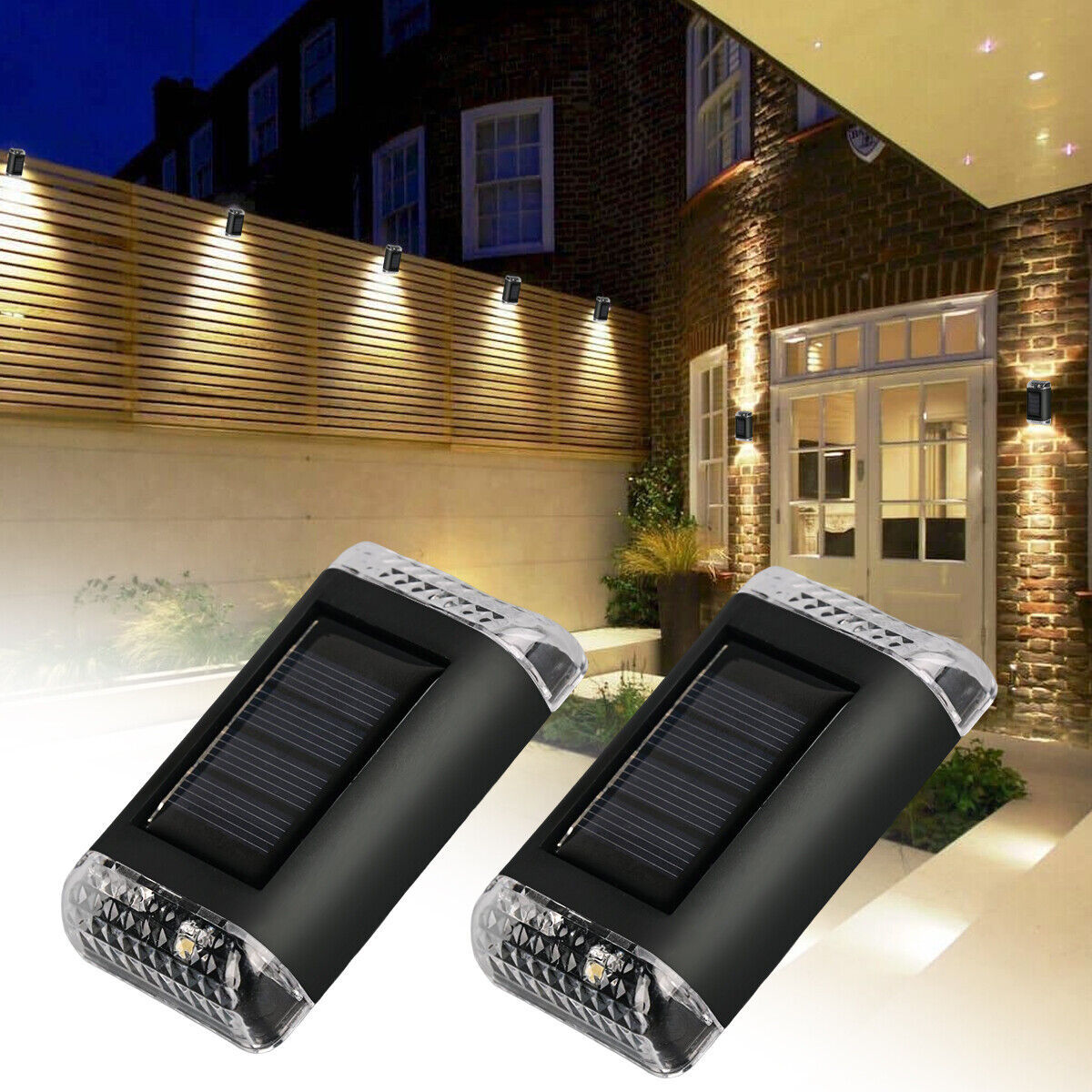 2Pcs Solar Powered Wall Lights Led Super Bright Door Fence Outdoor Garden Lamp