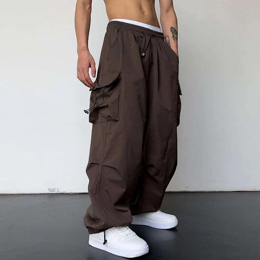 Nylon Quick-drying Overalls Men's Pants High Waist Wide Leg Leisure Drawstring