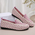 Printed Round Toe Flat Shoes Fashion Casual Hollow Breathable Knitted Shoes Loafers For Women