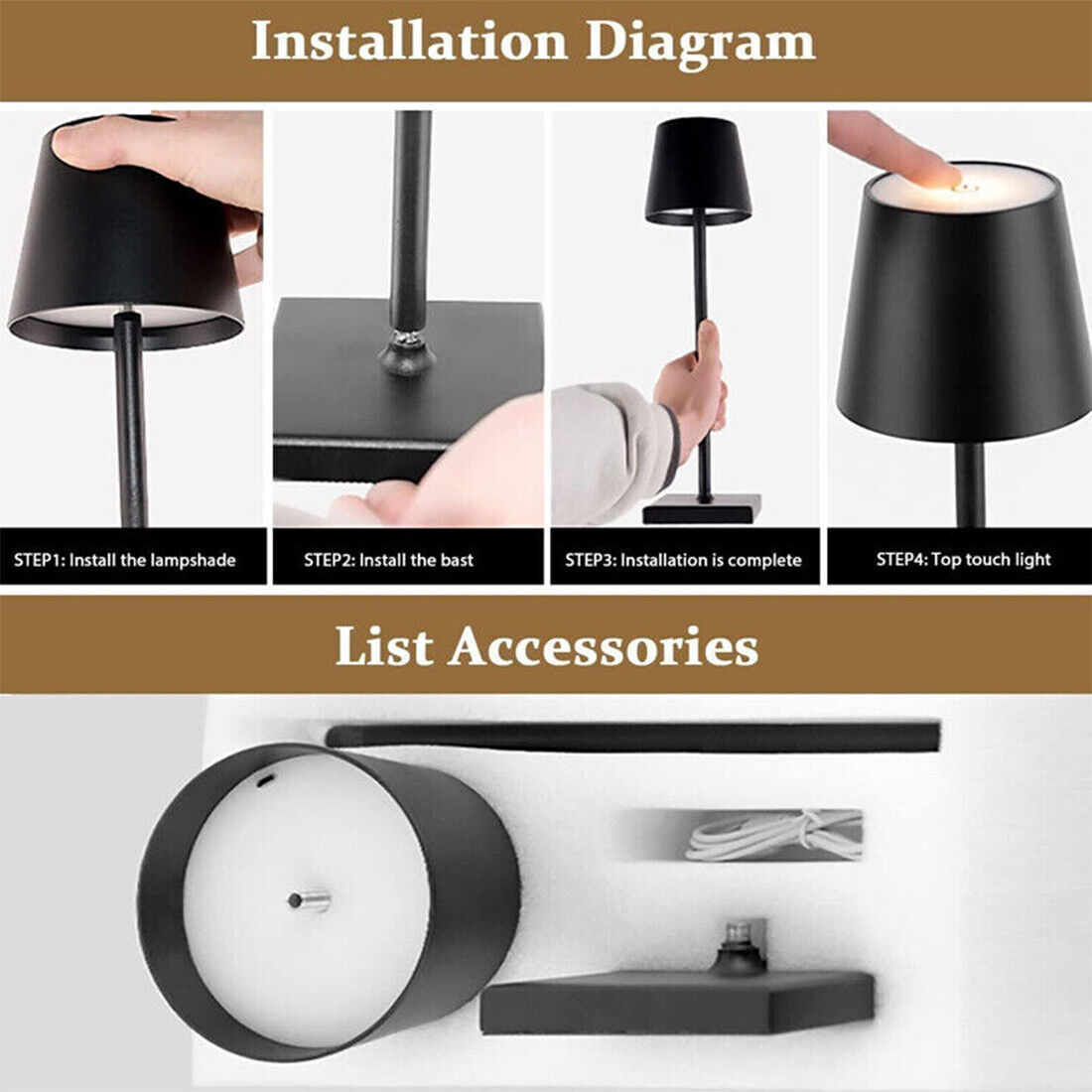 New Cordless Lamp Rechargeable Table Lamp LED Dimmable Lamp Night Light Decor UK