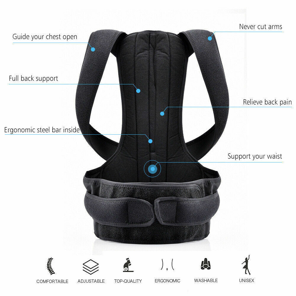 Adjustable Posture Corrector Back Brace Men Women Lumbar Shoulder Support Belt