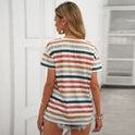 Striped Contrast Color V-neck Blouse Women