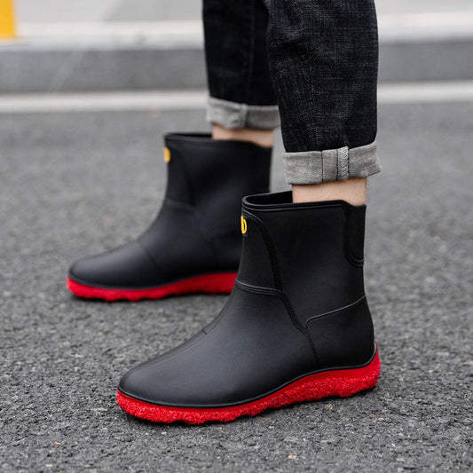 Fashion Mid-Tube Rain Boots Men's Water Shoes