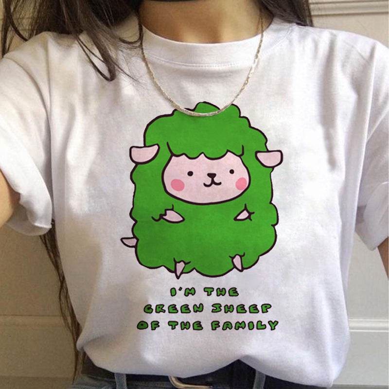 Pure Color Vegetarian Cute Piggy Print Ladies T-Shirt