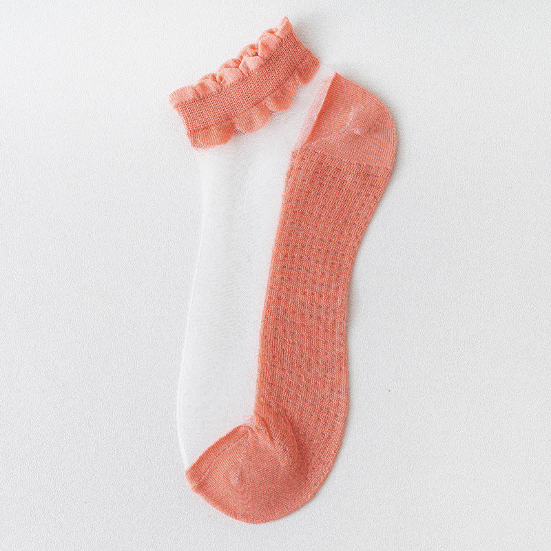 Thin Cotton Bottom Crystal Glass Silk Breathable Socks