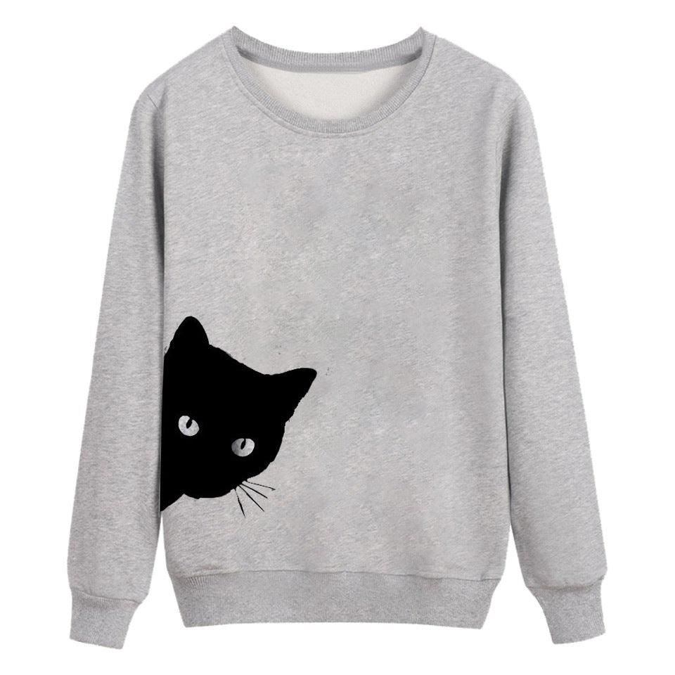 Cat head print loose long-sleeved women's sweater