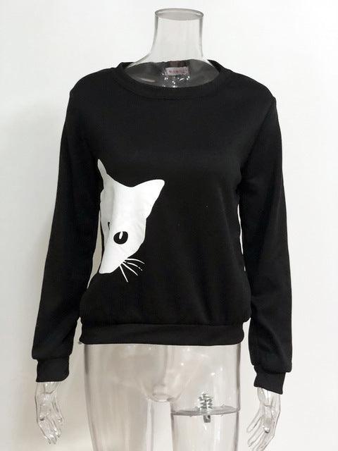 Cat head print loose long-sleeved women's sweater
