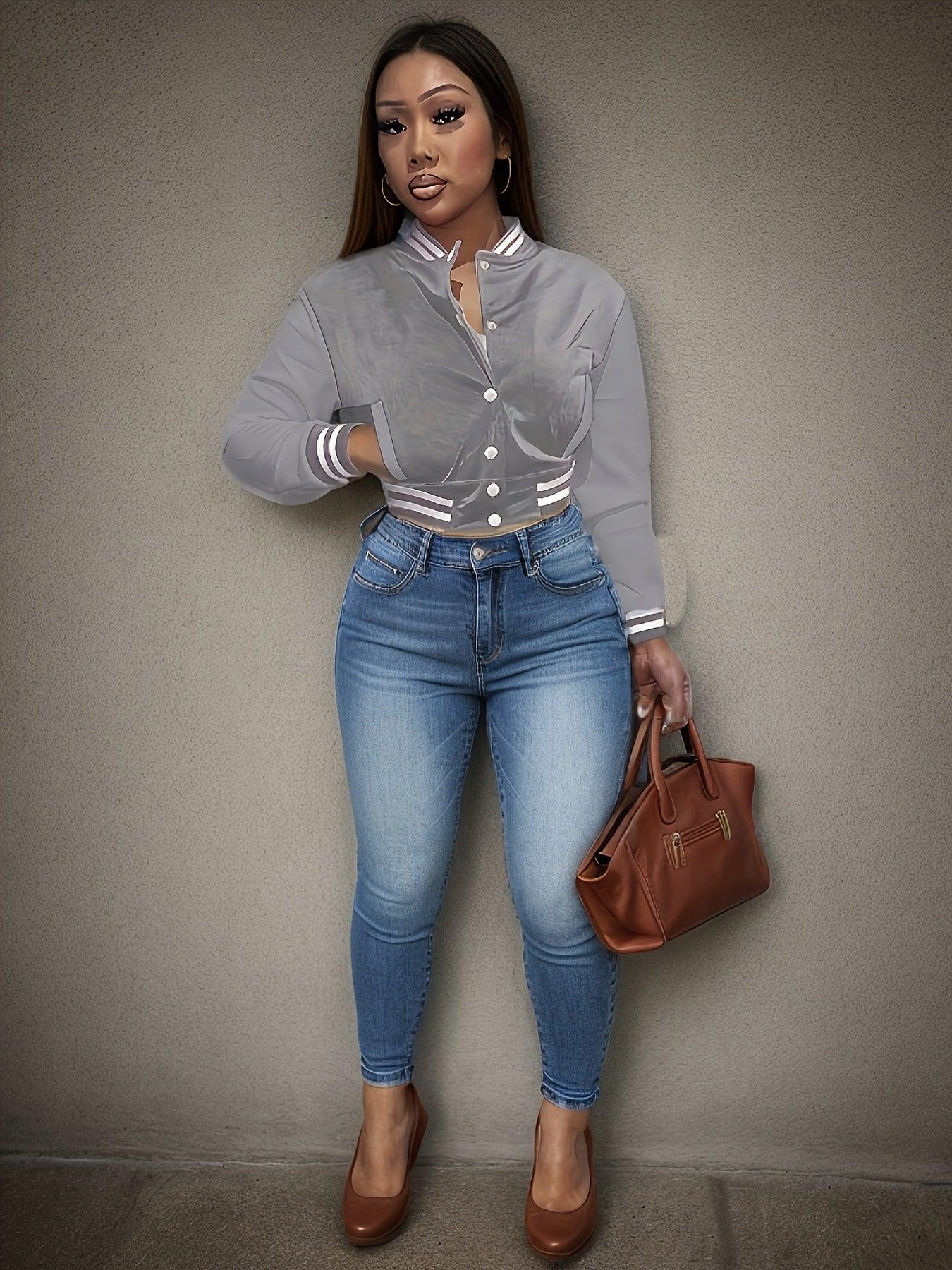 Women's Single-breasted Baseball Uniform Sports Coat Jacket Top