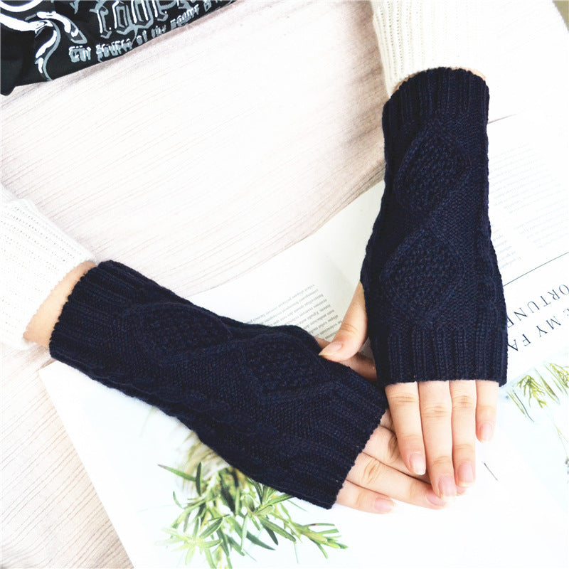 Cute fingerless diamond check gloves