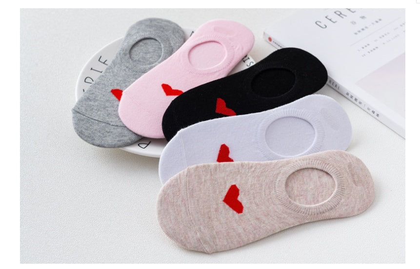 Heart Print Women's Socks Love Invisible Boat Socks Silicone Non-slip Short Socks