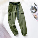 Multi-pocket pants high-waist straight-leg pants