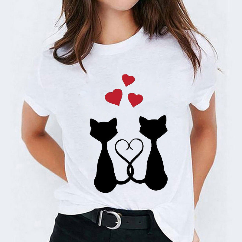 Women's Round Neck Printed T-shirt Short Sleeve