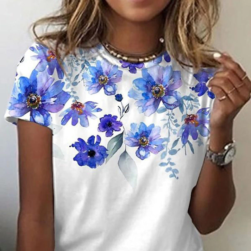 Ladies Urban Casual Loose Short Sleeve Printed Pullover T-shirt