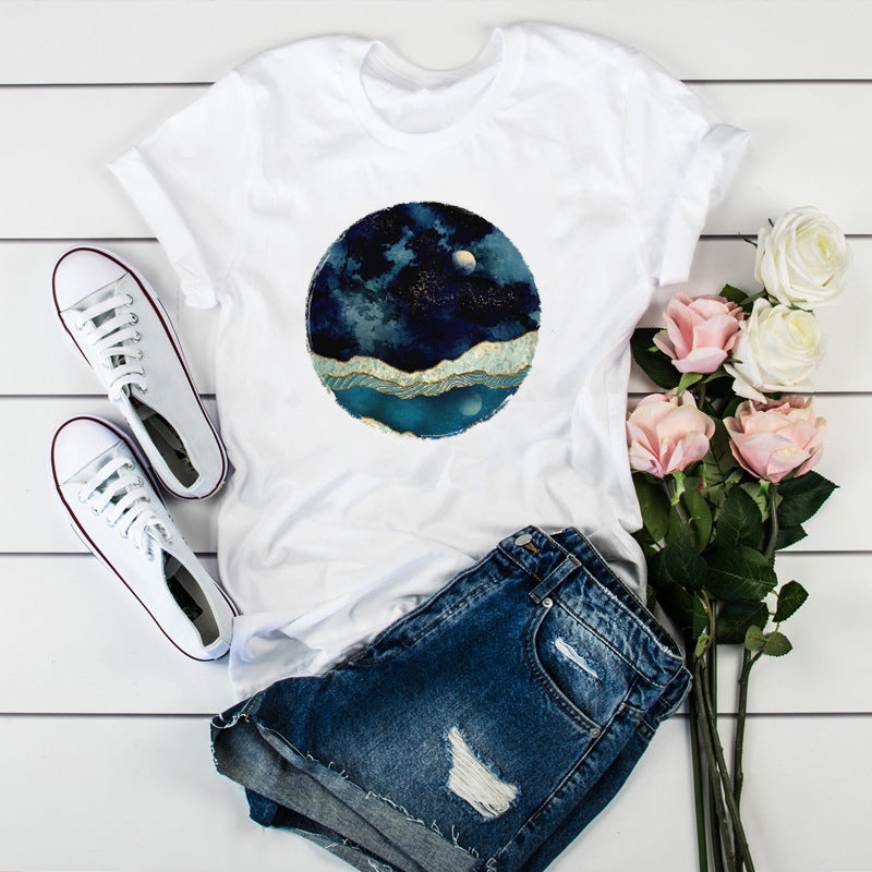 Women's Graphic Watercolor Painting Women's Fashion All-Match Ladies T-Shirt